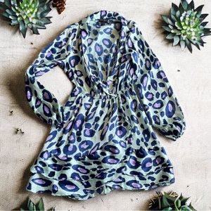 QED London ruffle wrap mini dress in leopard print